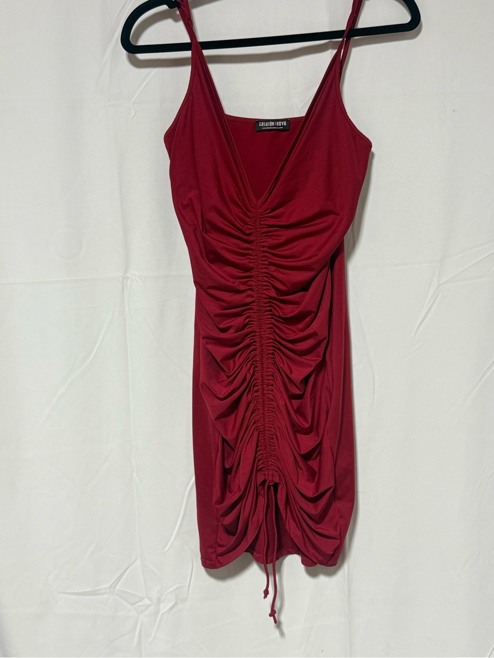 Fashion Nova Burgundy Ruched Spaghetti Strap Mini Dress